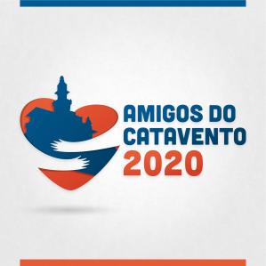 Selo com imagem de um coração abraçando o Palácio das Indústrias, se de do Museu Catavento, e com a frase: amigos do Catavento 2020