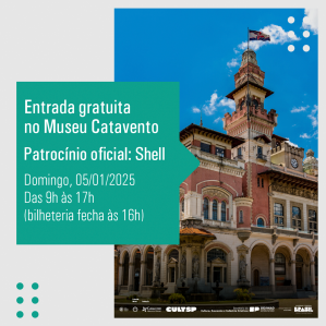 foto do palácio e letras brancas informando o dia de gratuidade