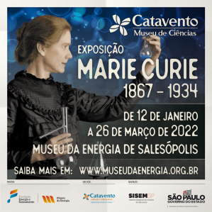 Cartaz com informações sobre datas com a foto da cientista